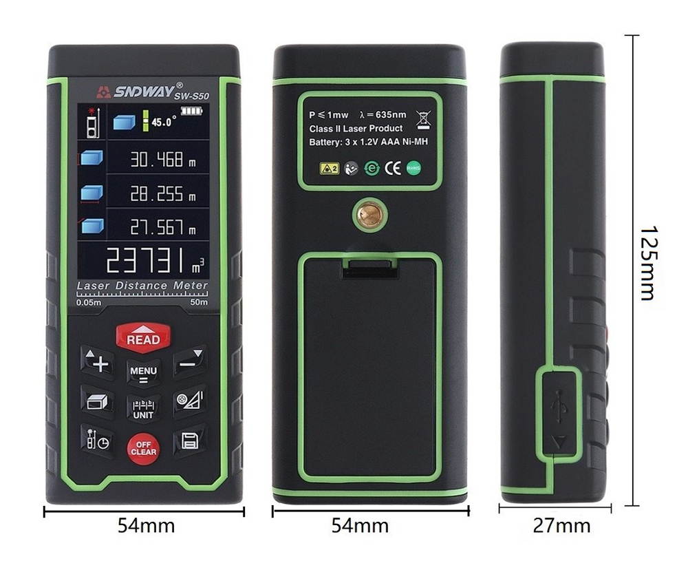 Sndway SW-S100 Laser Distance Meter 100m 328ft Digital Distance Meter 100m Laser Rangefinder Area Volume Diastimeter S100
