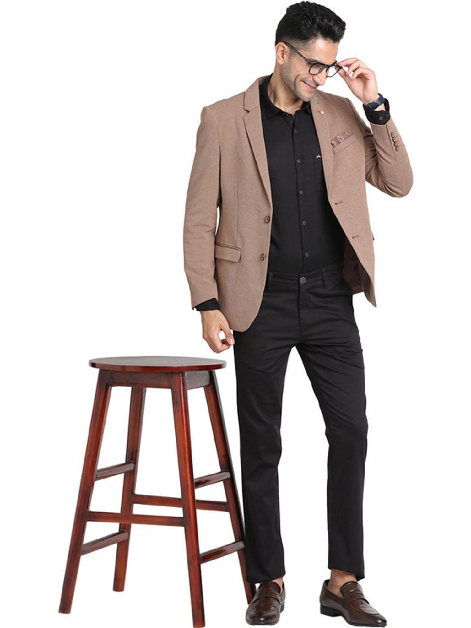 Turtle Brown Slim Fit Self Pattern Blazer