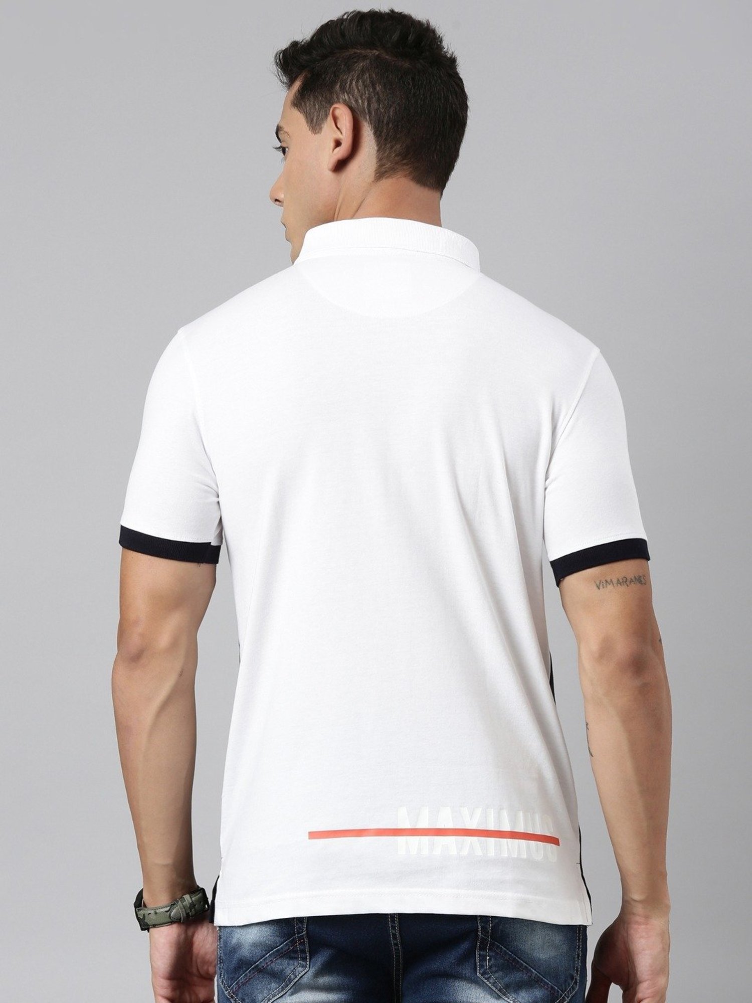 Dixcy Scott Maximus White Cotton Regular Fit Colour Block Polo T-Shirt