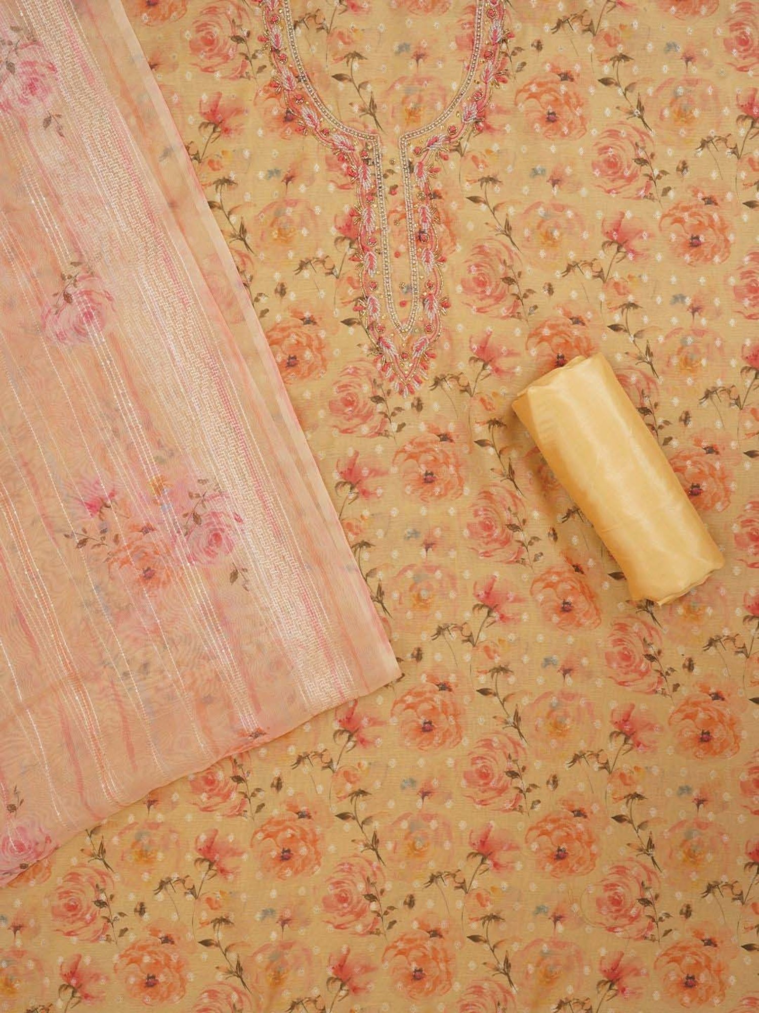 Jaipur Kurti Yellow Embellished Unstitched Dress Material