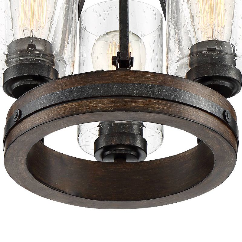 Franklin Iron Works Industrial Ceiling Light Semi Flush Mount Fixture Iron Gray 12" Wide 3-Light Faux Wood Seeded Glass Bedroom