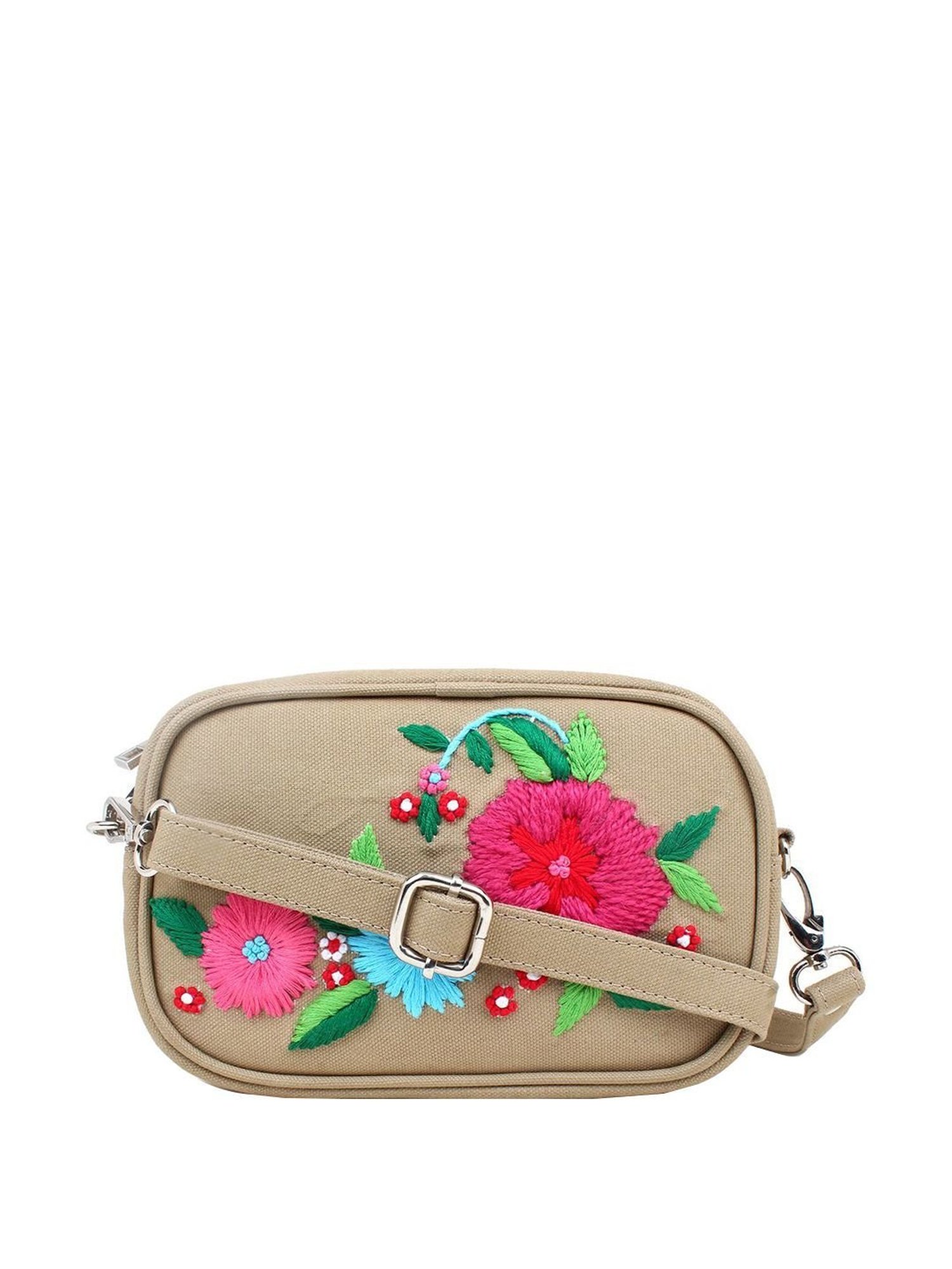 Spice Art Beige Embroidered Medium Sling Handbag