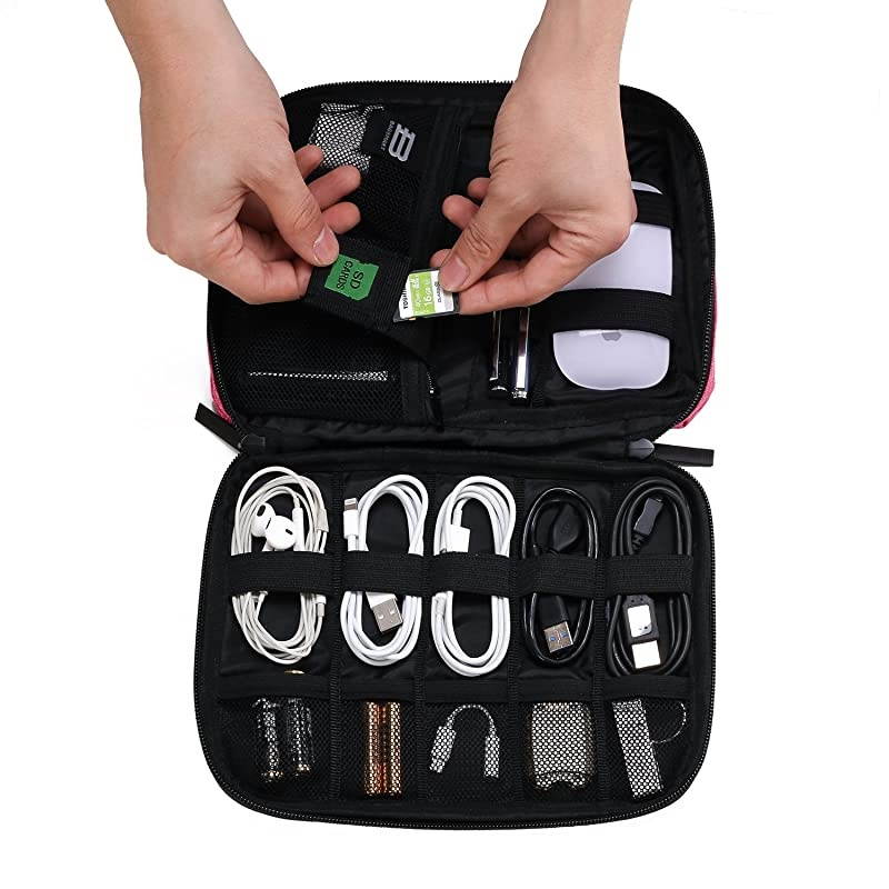 Electronic Organizer Small Travel Cable Organizer Bag for Hard Drives, Cables, Phone, USB, SD Card, Black