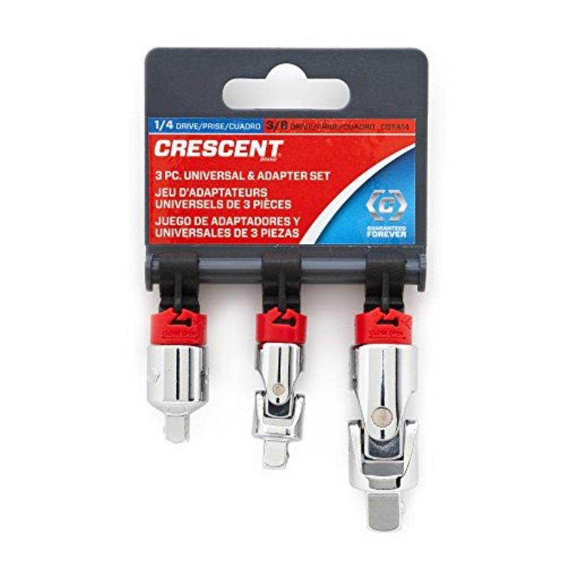 Crescent CDTA14 1/4" Drive and 3/8" Drive Universal Joints with 3/8" Female x 1/4" Male Adapter Universal and Adapter Set, 3 Piece