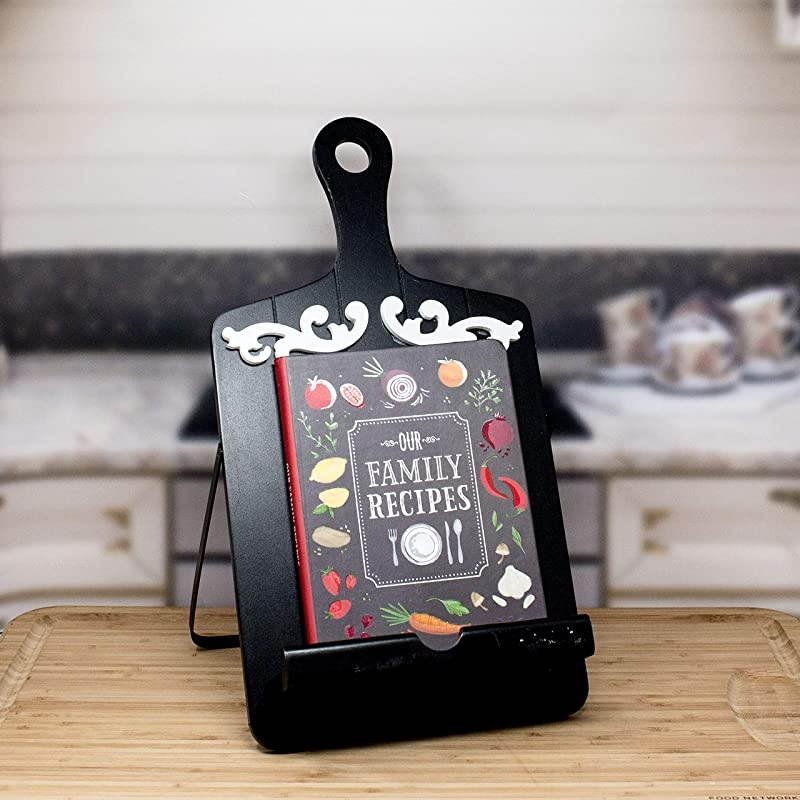 Cookbook and Tablet Holder Black Scroll