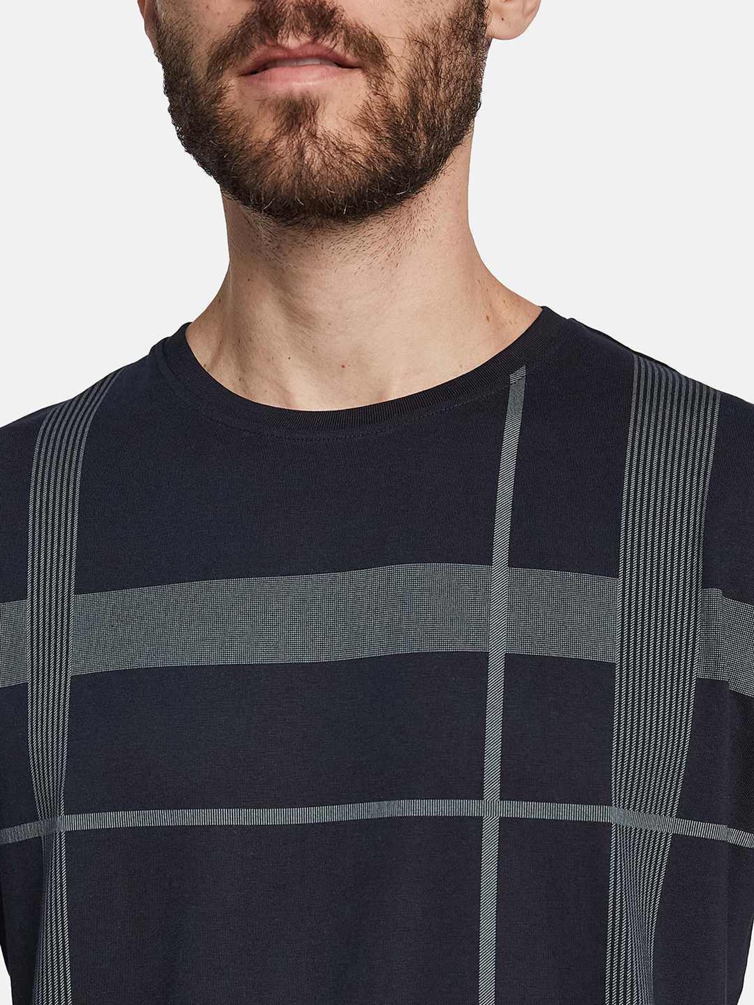 Octave Dark Navy Cotton Regular Fit Striped T-Shirt