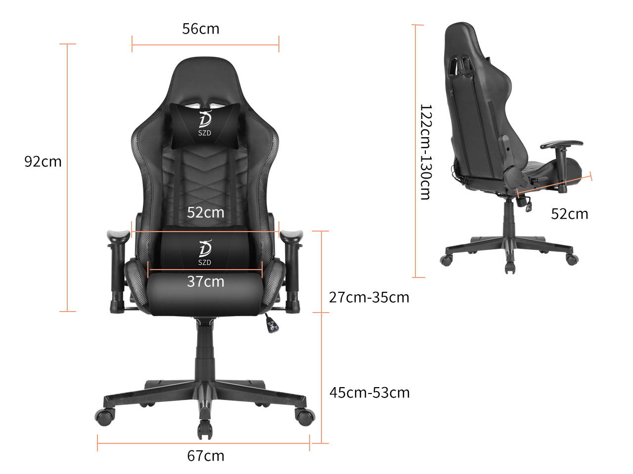 SZD Gaming Chair With RGB LED Light Racing Computer Office Chair High-Back PU Leather Executive Ergonomic Hydraulic Swivel Seat Height Adjustable Headrest and Lumbar Support 3D Armrest (Black &white)