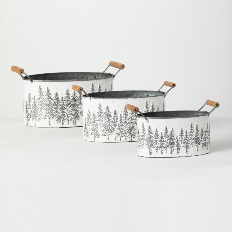 Sullivans Metal Tree Planters with Handles Set of 3, 7.5"H, 6.25"H & 5.5"H White