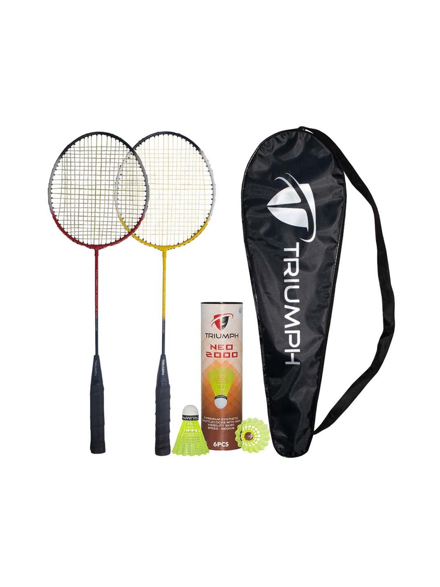 Triumph Multicolored Badminton Racquets with Shuttlecock for Adults (Set of 2)