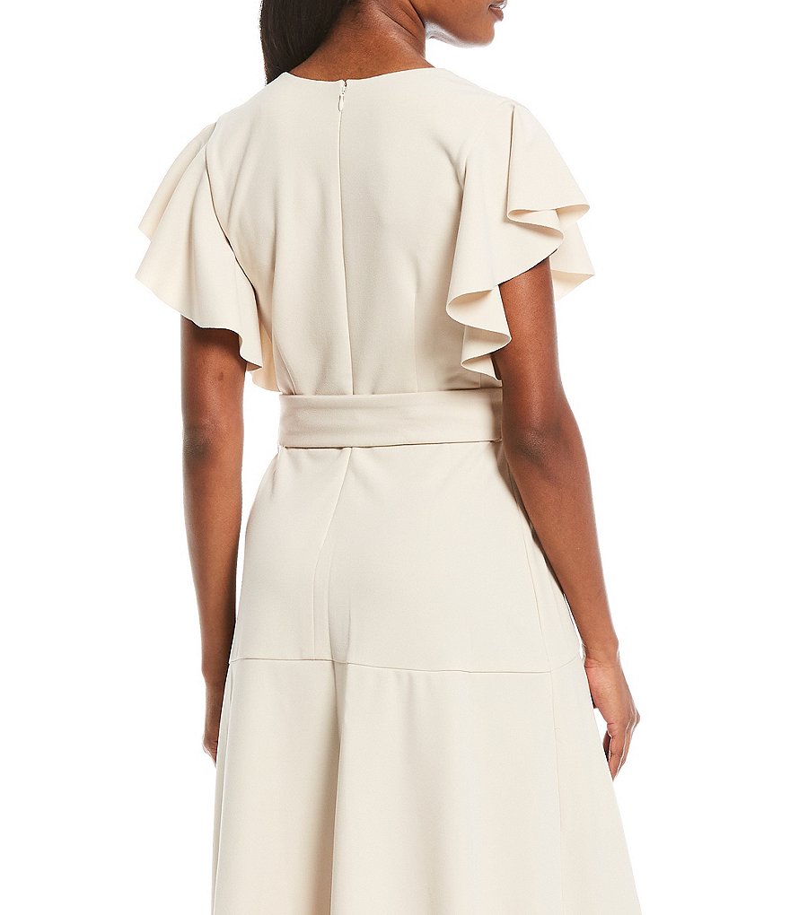 Donna Morgan Knitted Crepe Asymmetrical Ruffle Dress