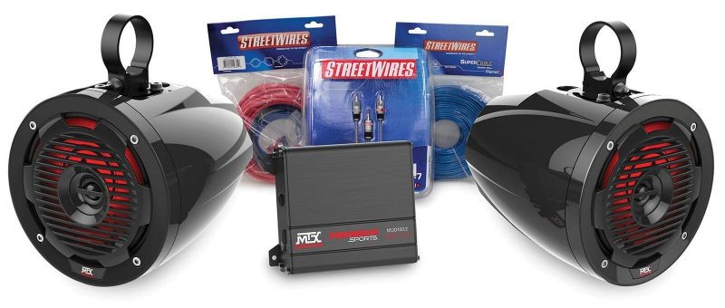 ORVKIT1 2 Tower Speakers+2-Channel Amplifier+Amp Kit for RZR/ATV/UTV+Boombox