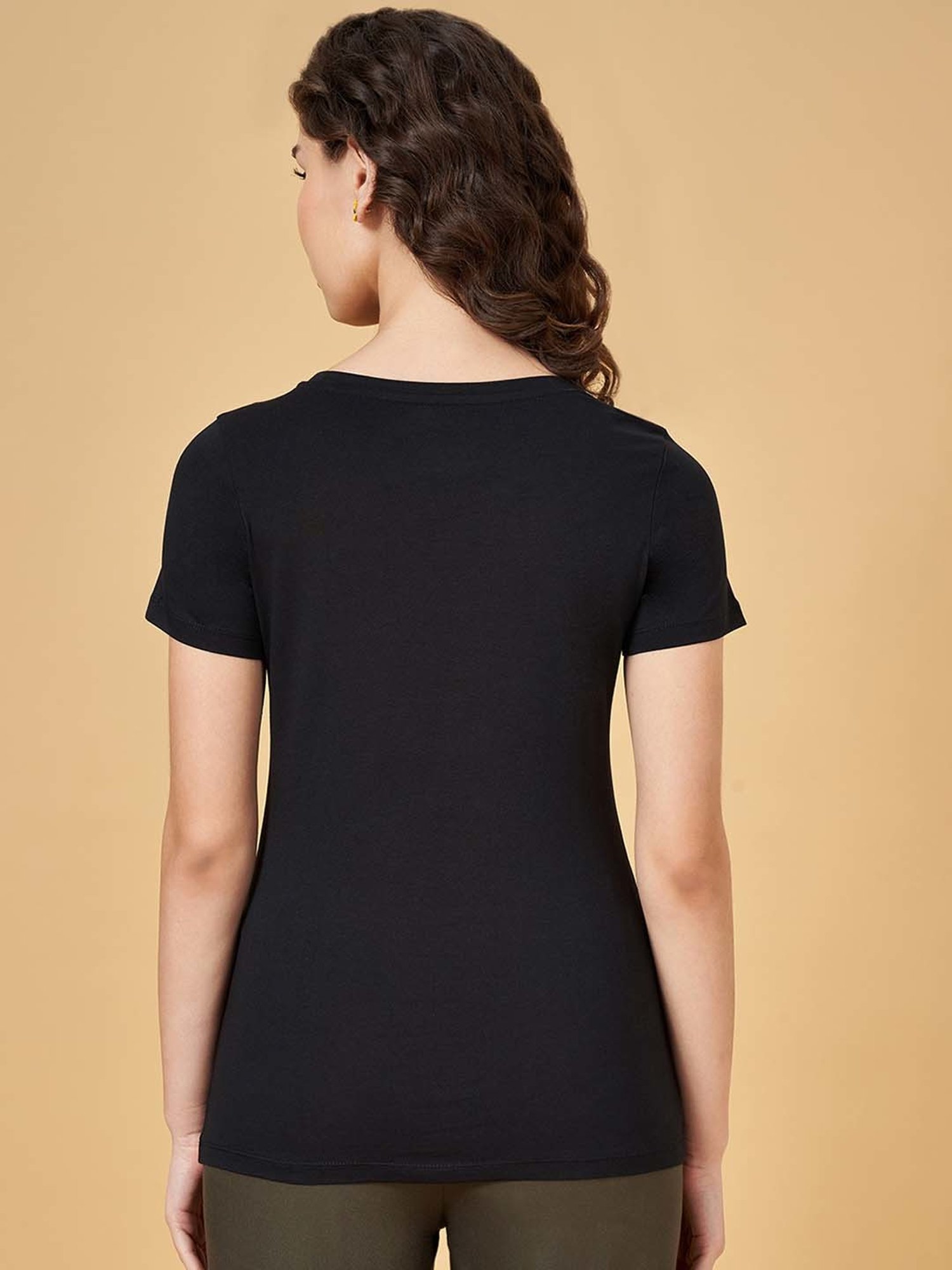 Honey by Pantaloons Black Cotton Printed T-Shirt