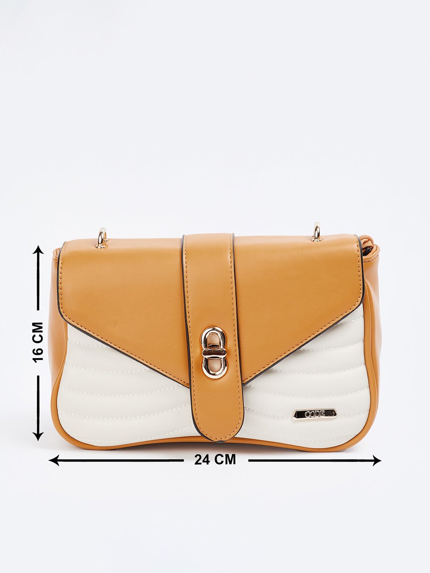 Elle Brown & White Textured Sling Handbag