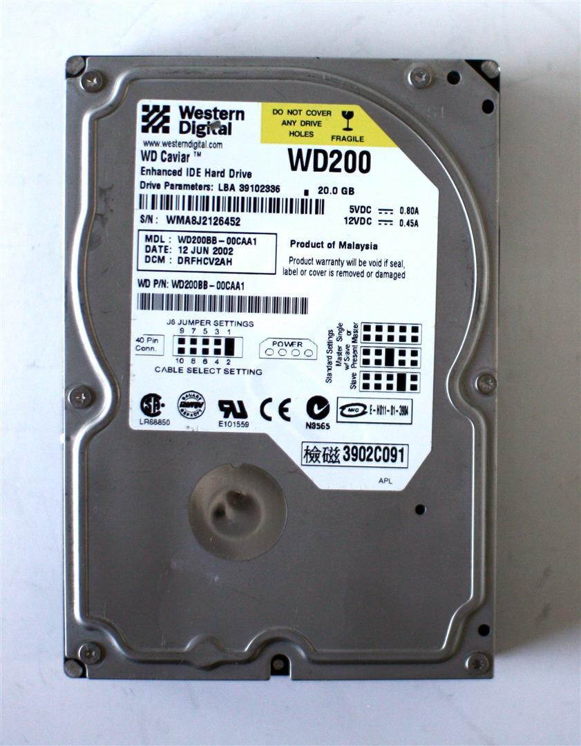 HDD 20GB IDE, WD CAVIAR WD200BB-00CAA1 12JUN2002 DCM: DRFHCV2AH
