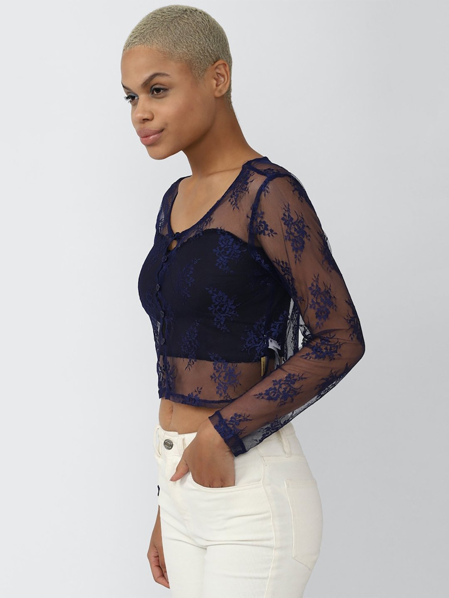 Forever 21 Navy Lace Crop Top