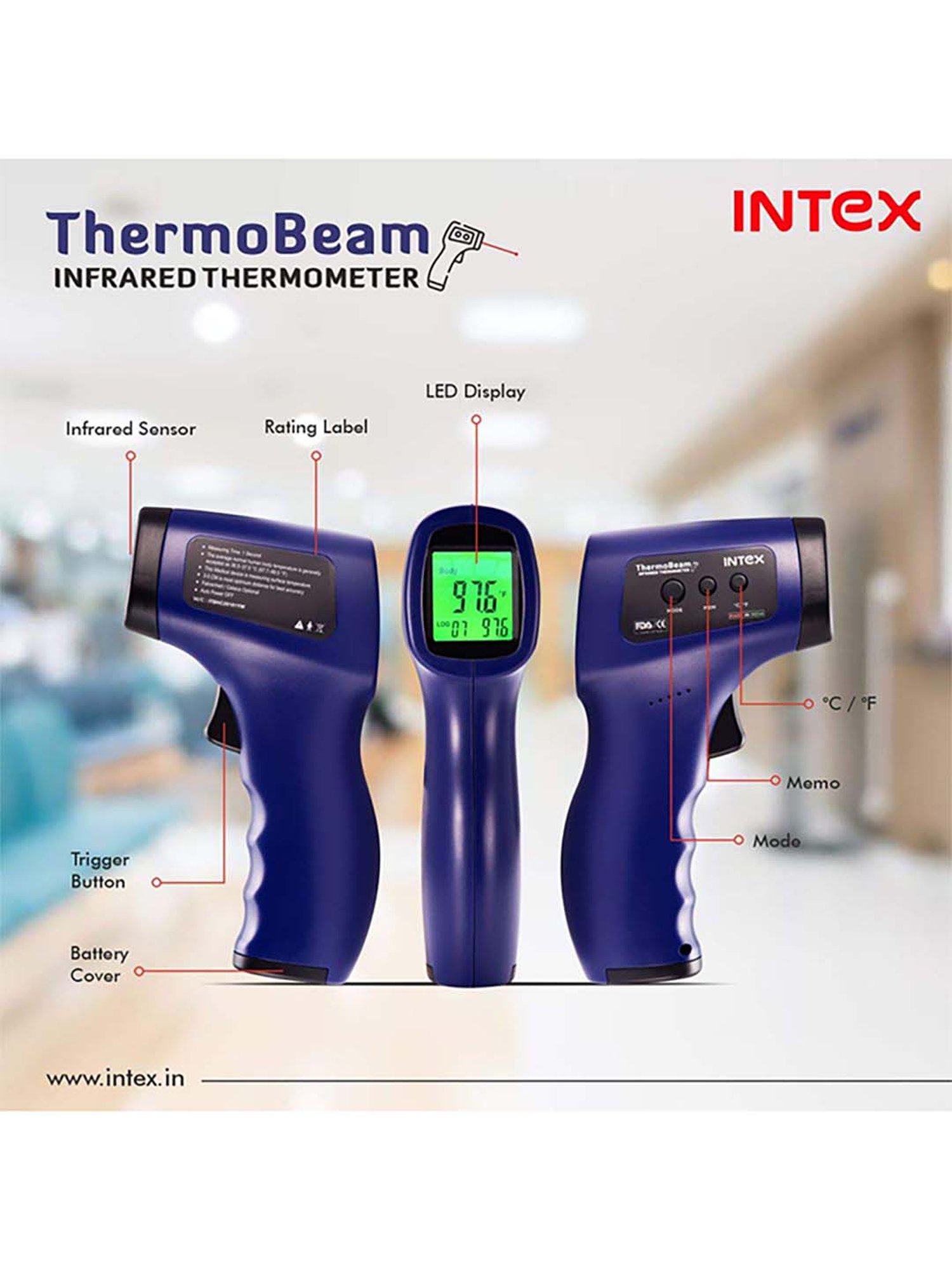 Intex ThermoBeam With Advance Laser Pointing Feature Infrared Thermometer (Blue)