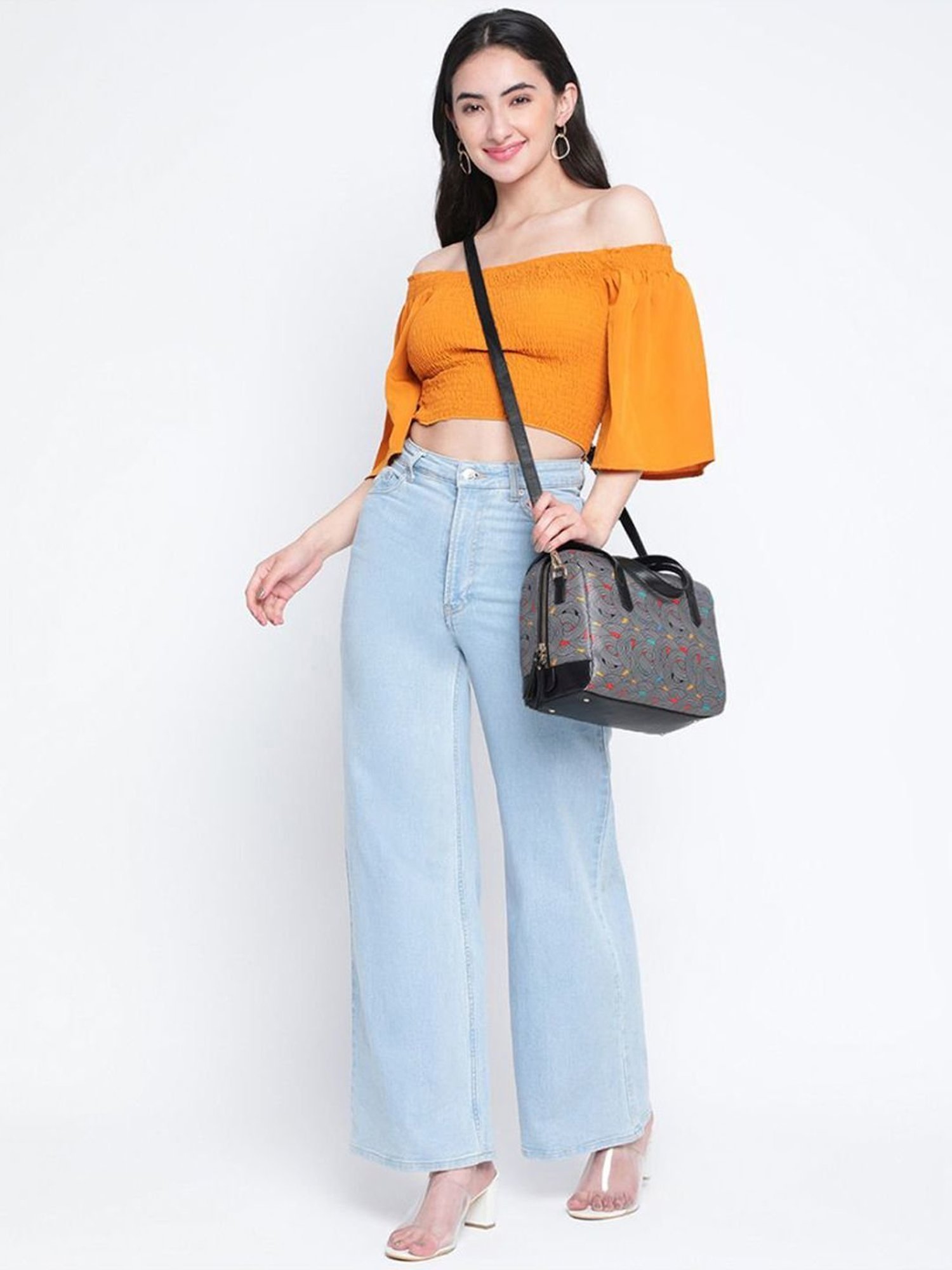 KLEIO Black Printed Medium Handbag