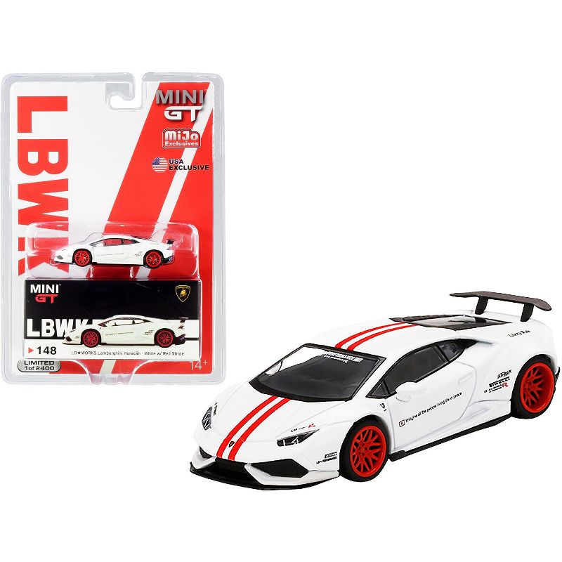 Lamborghini Huracan Version 1 LB Works White with Red Stripes Limited Edition to 2400 pieces Worldwide 1/64 Diecast Model Car by True Scale Miniatures
