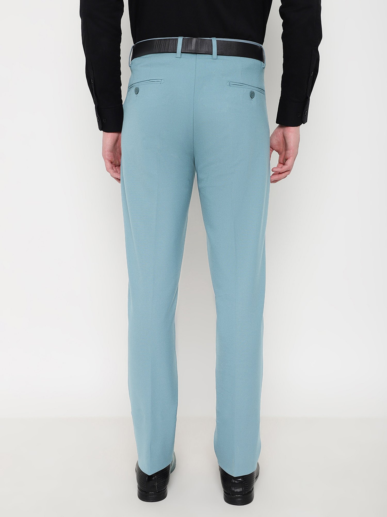 SUBTRACT Powder Blue Slim Fit Flat Front Trousers