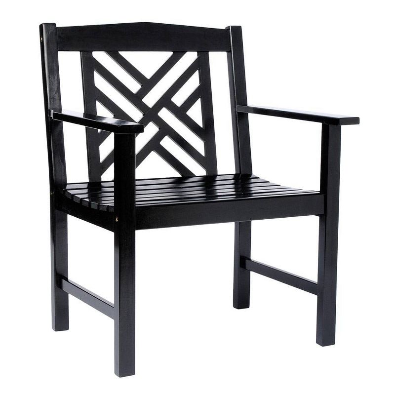 35" Eucalyptus Indoor Outdoor Fretwork Armchair Black - ACHLA Designs
