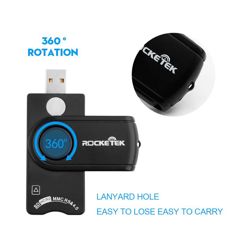 EC2WORLD USB Smart Card Reader, Rocketek Memory Card Reader with SDHC/SDXC/SD Card Reader & Micro SD Card Reader for SIM and MMC RS & 4.0 Compatible with Windows, Linux/Unix, MacOS X