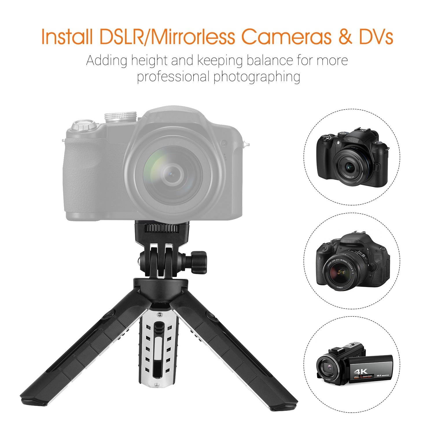 Mini Tabletop Tripod Folding Stand with 1/4inch Mounting Screw 5 Levels Adjustable for DSLR Mirrorless Camera