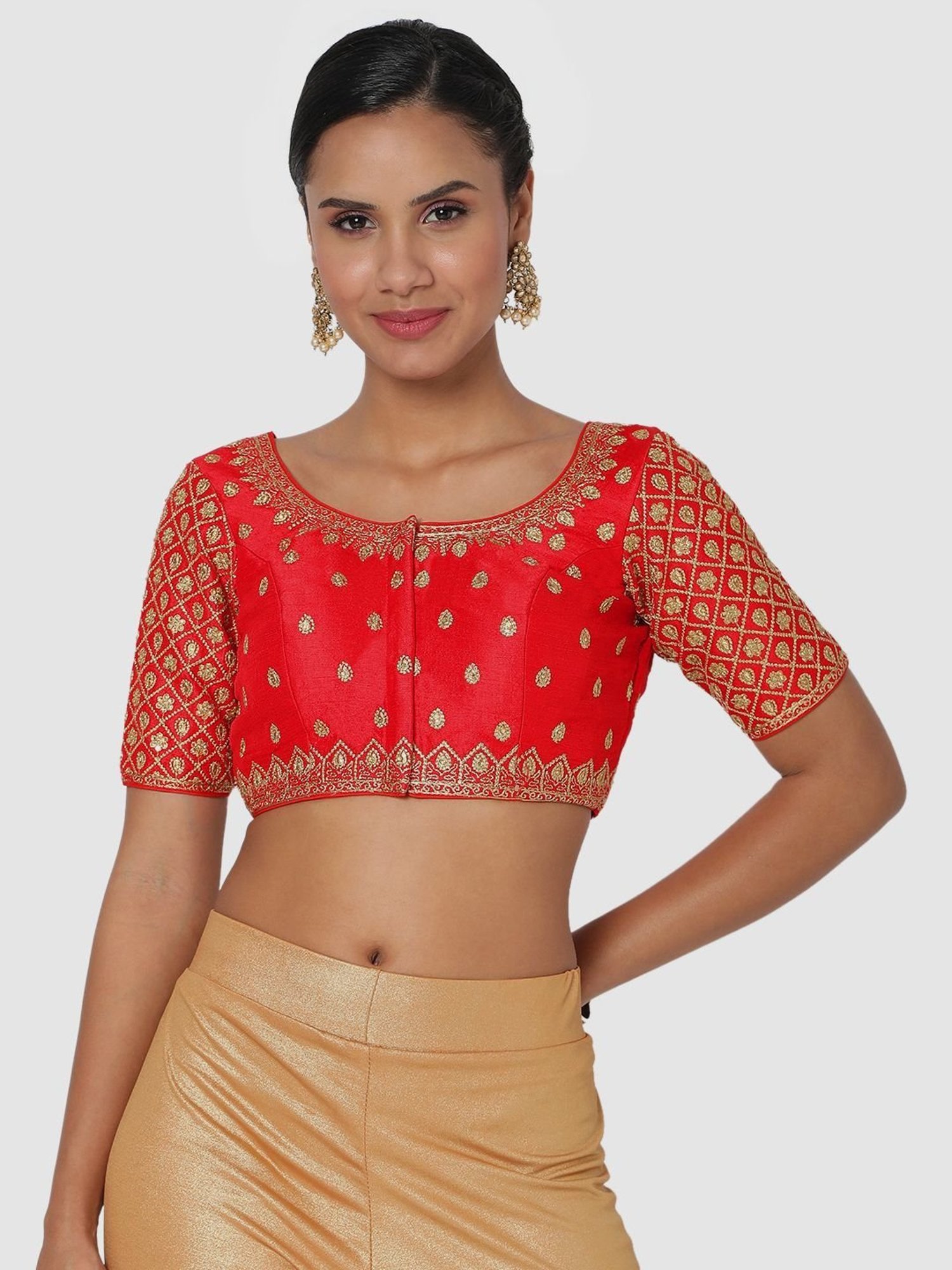 Salwar Studio Red Embroidered Readymade Blouse