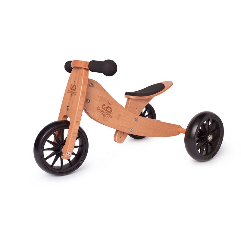 Kinderfeets Durable Wooden Tiny Tot 2 in 1 No Pedal Starter Balance Bike and Toddler Tricycle Sturdy Ride On Toy for 12 to 24 Months, Bamboo