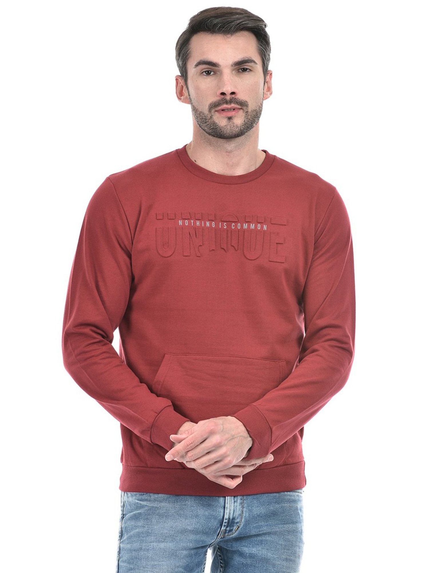 Lawman Maroon Cotton Regular Fit Printed Sweatshirts