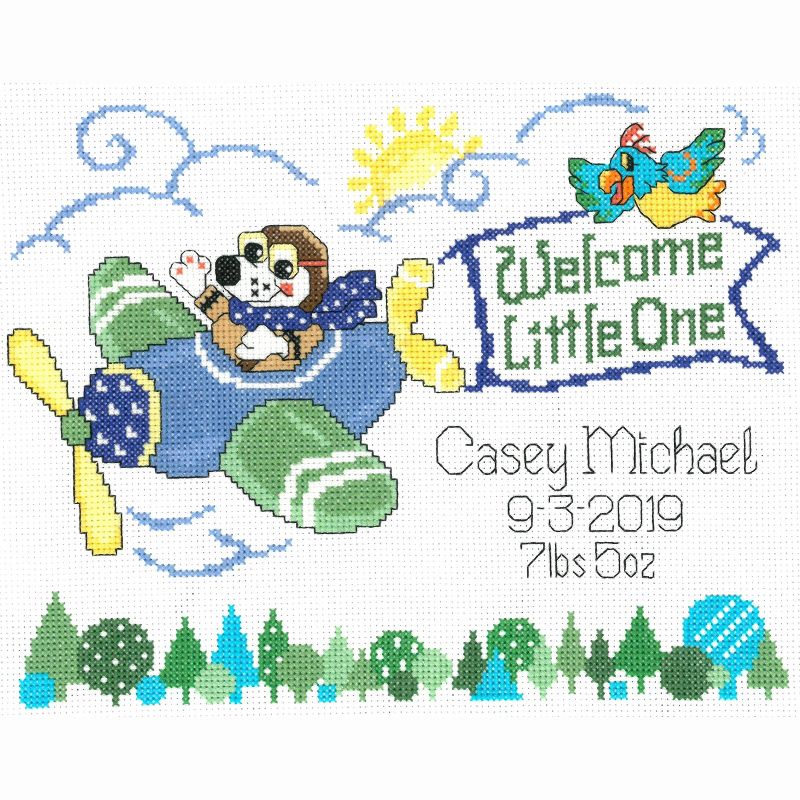 Imaginating Counted Cross Stitch Kit 9.5"X7"-Little Pilot Birth Record (14 Count)