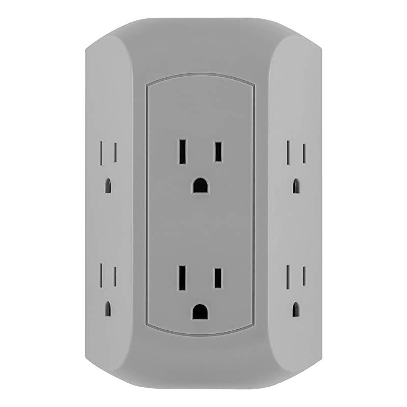 UltraPro 6Outlet Sur Protector Adapter Spaced 3Prong Power Strip Wall Tap Charging Station Side Access Gray 47823
