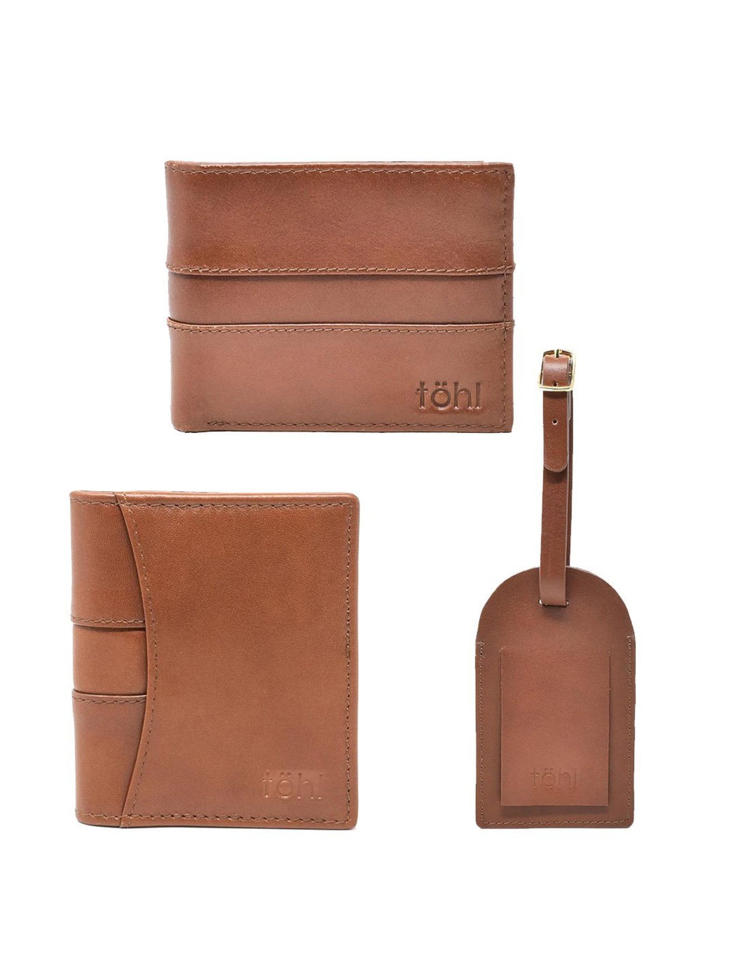 Tohl Lucca Tan Casual Leather Bi-Fold Wallet,Card Holder & Key Tag Set for Men