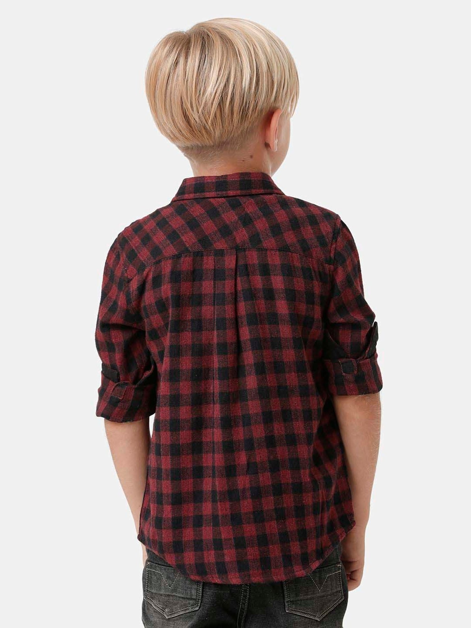 Kate & Oscar Kids Brown & Black Cotton Chequered Full Sleeves Shirt
