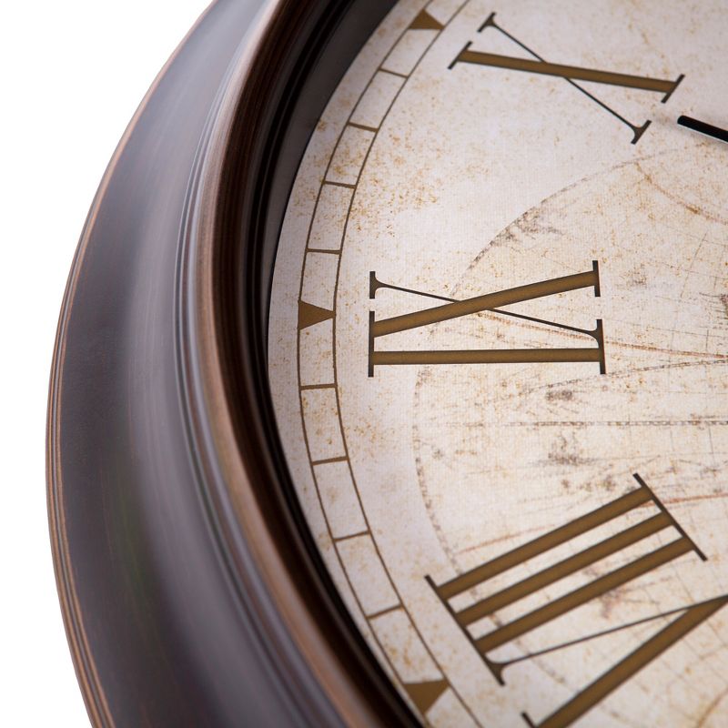 24" Bronze and Gold Antique World Map Wall Clock Bronze - Patton Wall Decor