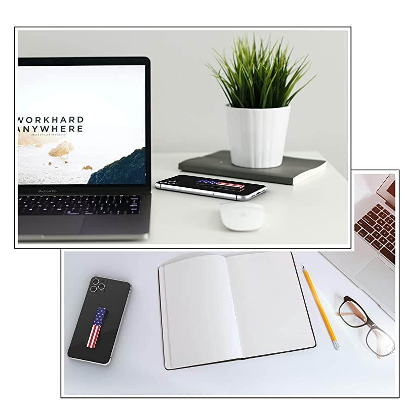 Phone Grip for Most Smartphones and Mini Tablets, USA Flag Design Colored Elastic Strap with Black Base, LH-01USAFlagBlk