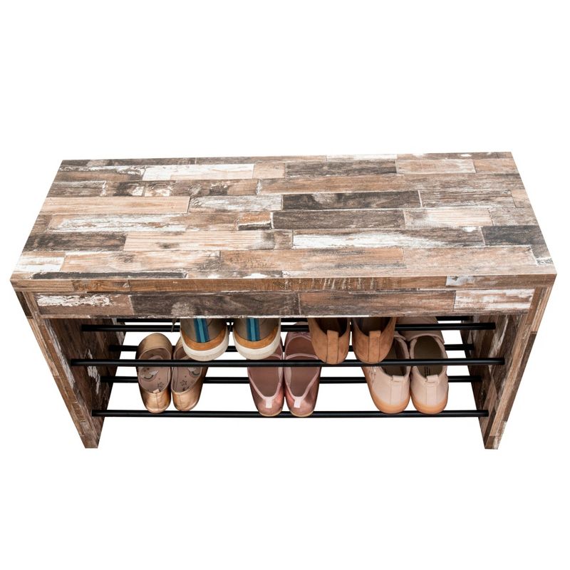 Industrial Shoe Bench with Metal Storage Racks Distressed Wood - Danya B.