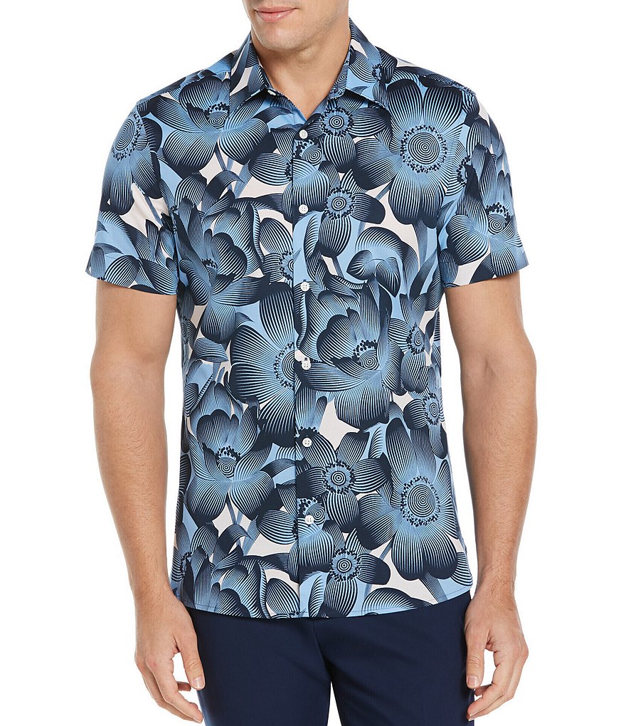 Perry Ellis Tropical Floral Stretch Short-Sleeve Woven Shirt