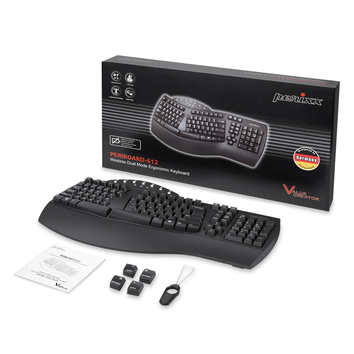 Perixx PERIBOARD-612 Wireless Ergonomic Split Keyboard with Dual Mode 2.4G and Bluetooth Feature, Compatible with Windows 10 and Mac OS X System, Black