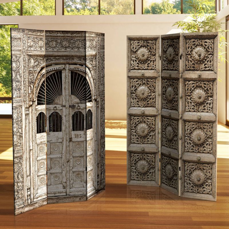 6" Double Sided Stone Doorway Canvas Room Divider Gray - Oriental Furniture
