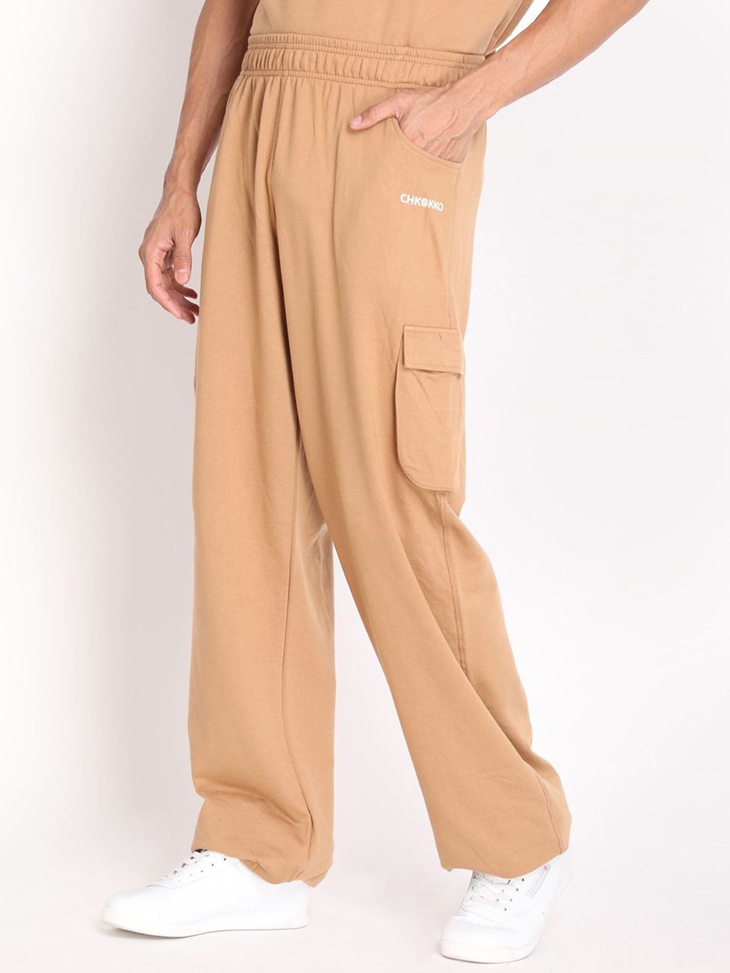 Chkokko Camel Cotton Relaxed Fit Track Pants