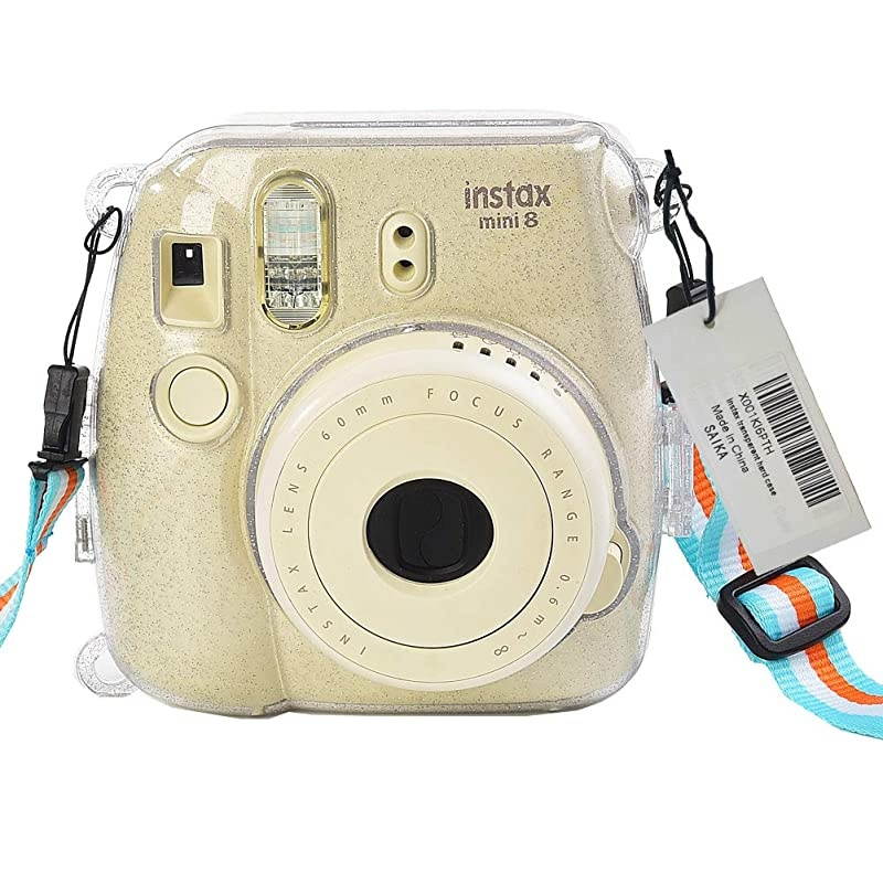 Glitter Crystal Case Compatible with Fujifilm Instax Mini 9/8/8+ Instant Film Camera with Cute Adjustable Strap. (Do not fit Mini 11 Camera ) - Transparent