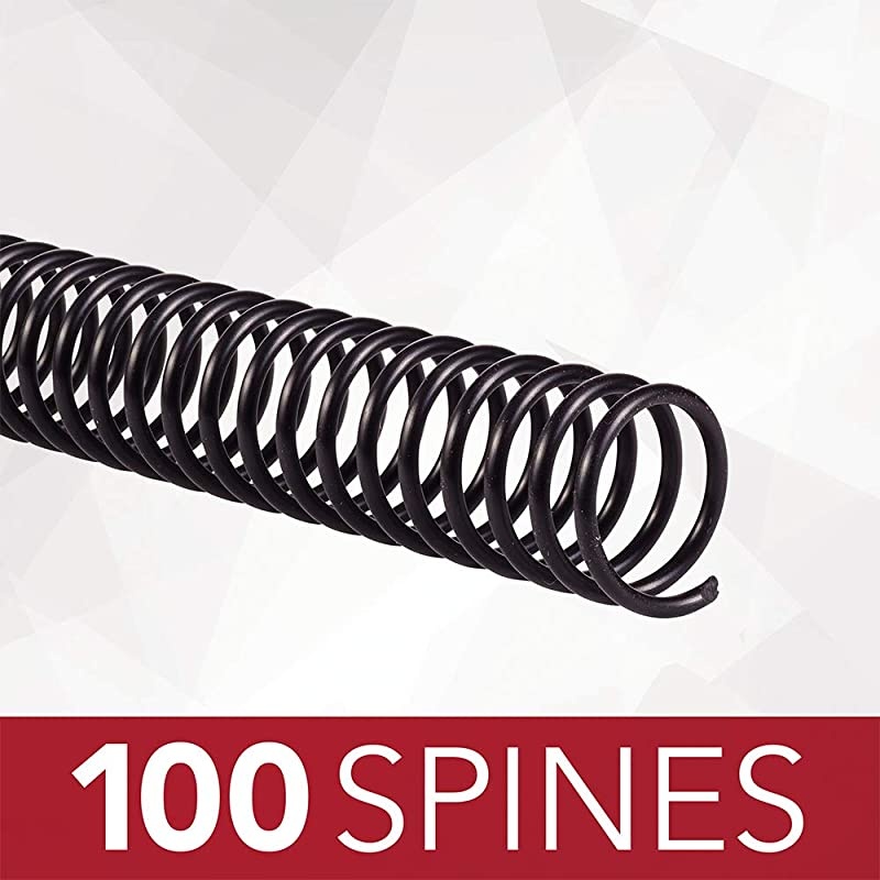 Binding Spines/Spirals/Coils, 18mm, 140 Sheet Capacity, 4:1 Pitch, Color Coil, Black, 100 Pack (9665080)