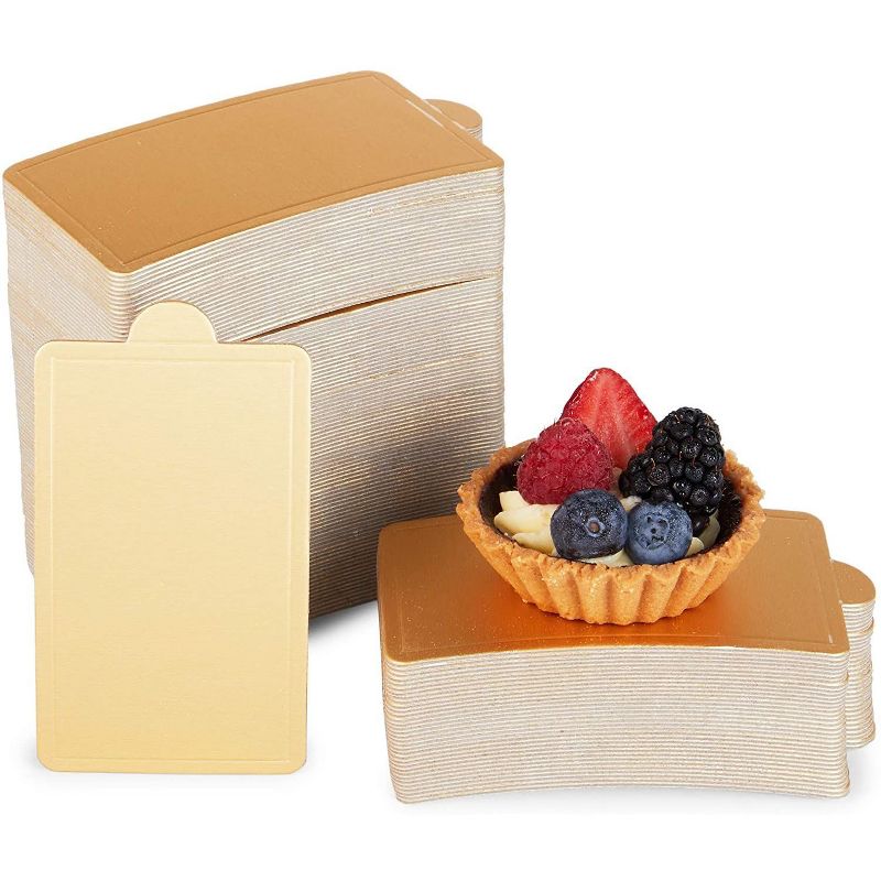 Sparkle and Bash 200 Pack Mini Gold Foil Cake Boards, Rectangular Dessert Base (4 x 2.8 In)
