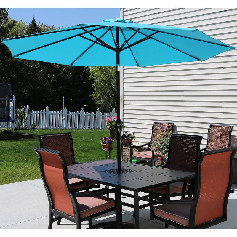 Sunnydaze Outdoor Aluminum Patio Table Umbrella with Polyester Canopy and Push Button Tilt and Crank - 9' - Turquoise