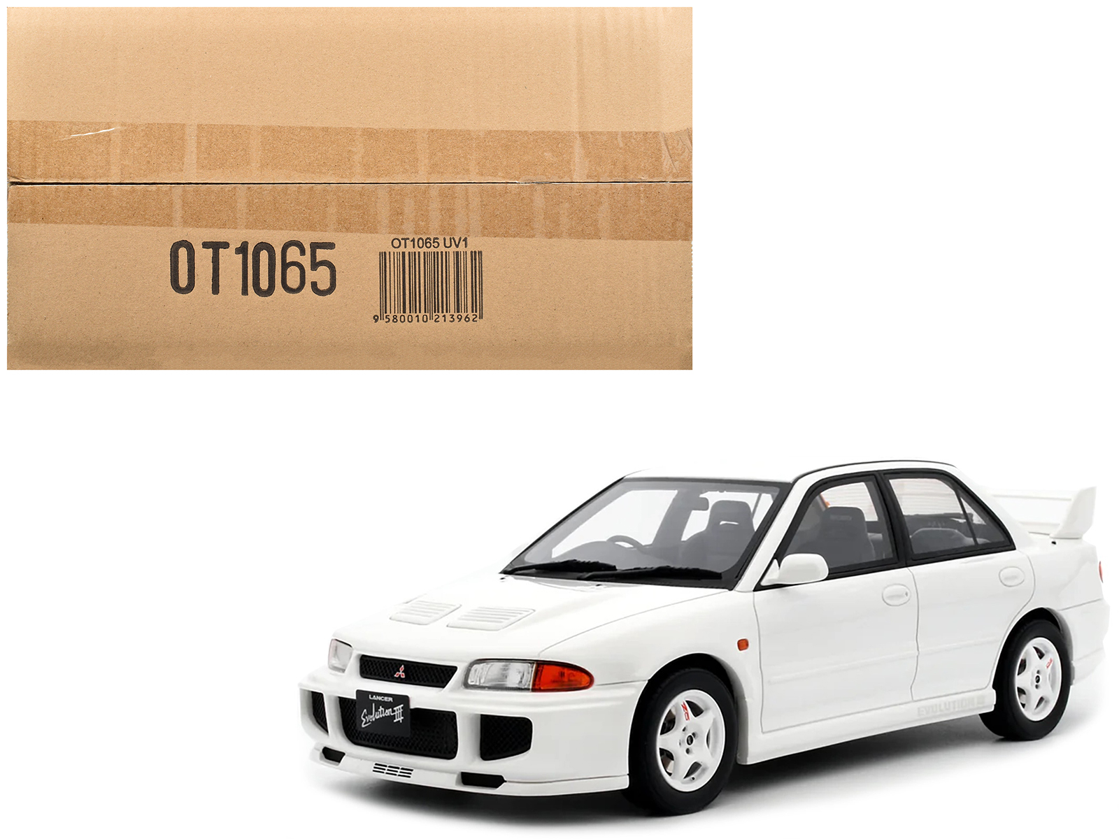 Mitsubishi Lancer RS Evolution III RHD (Right Hand Drive) Scortia White with Red Rally Stripes 1/64 Diecast Model Car by Hobby Japan
