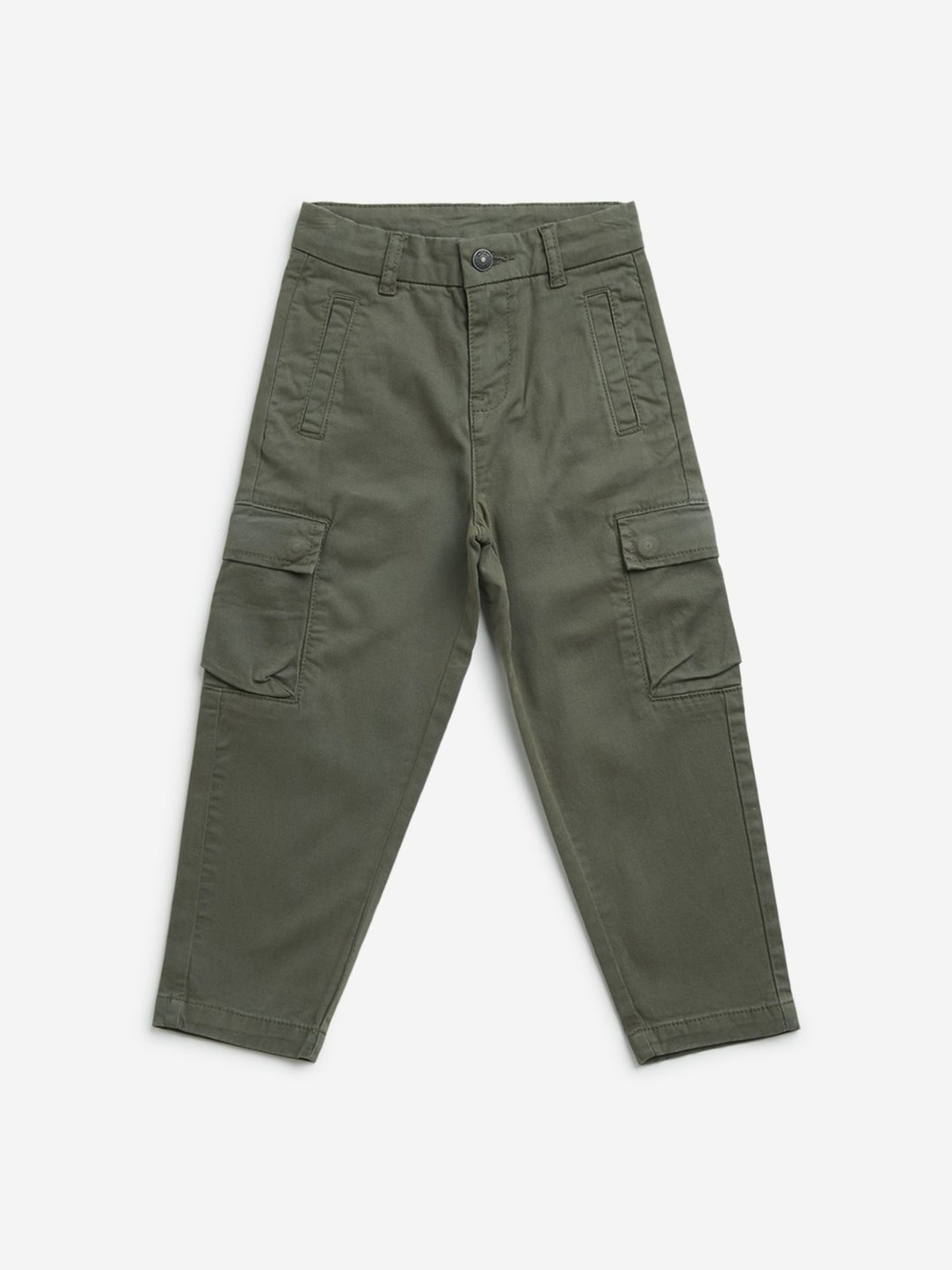 HOP Kids by Westside Olive Cargo-Style Mid-Rise Cotton Blend Trousers