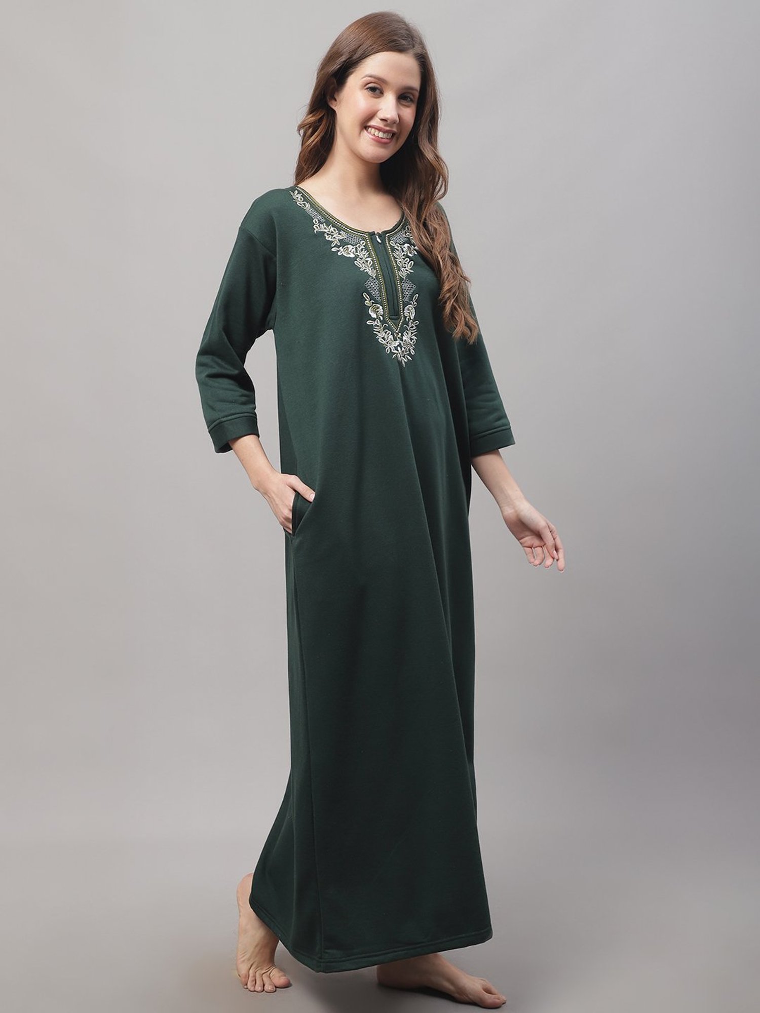 Secret Wish Green Embroidered Nighty