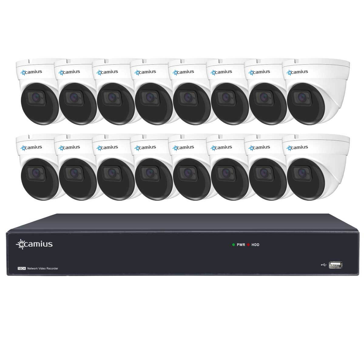 GW Security 16 Channel HD 1920p H.265 Security System with 8TB HDD, (15)* PoE 5MP HD 1920p 2.8-12mm Varifocal Weather Proof IP Cameras, and (1)* 20x Zoom 5MP HD 1920p IP PTZ (Pan-Tilt-Zoom) Camera