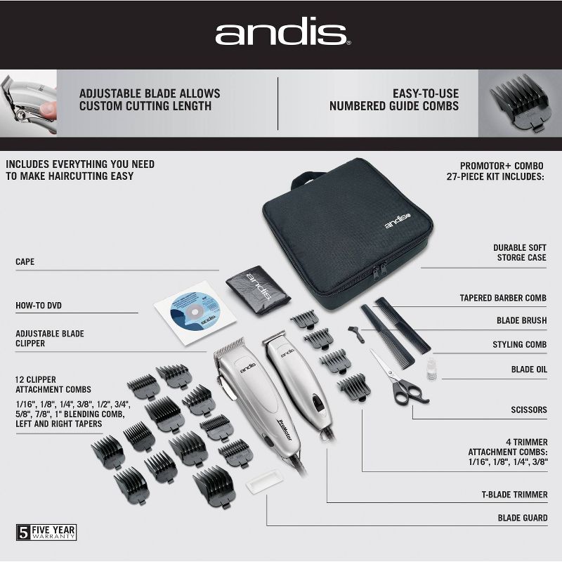 Andis Promoter + Clipper Trimmer Combo Home Hair-cutting Kit - 27ct