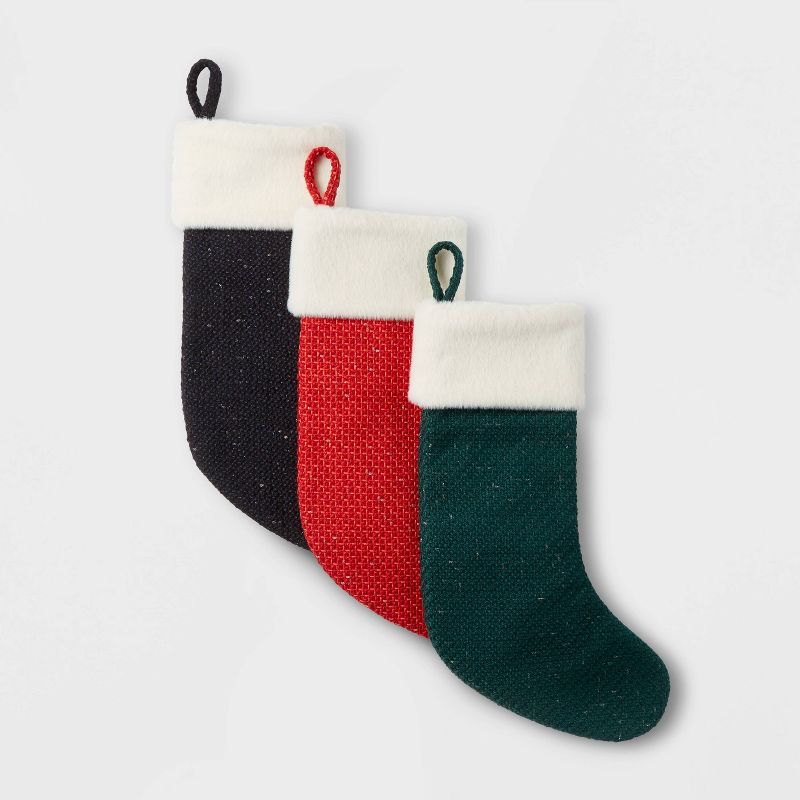 Blended Tweed Christmas Stocking with Faux Fur Cuff Navy - Wondershop™